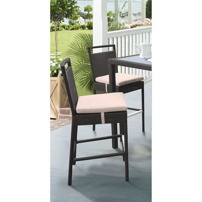Tropez All Weather Wicker Outdoor Patio Bar Height Barstool with Beige Cushions