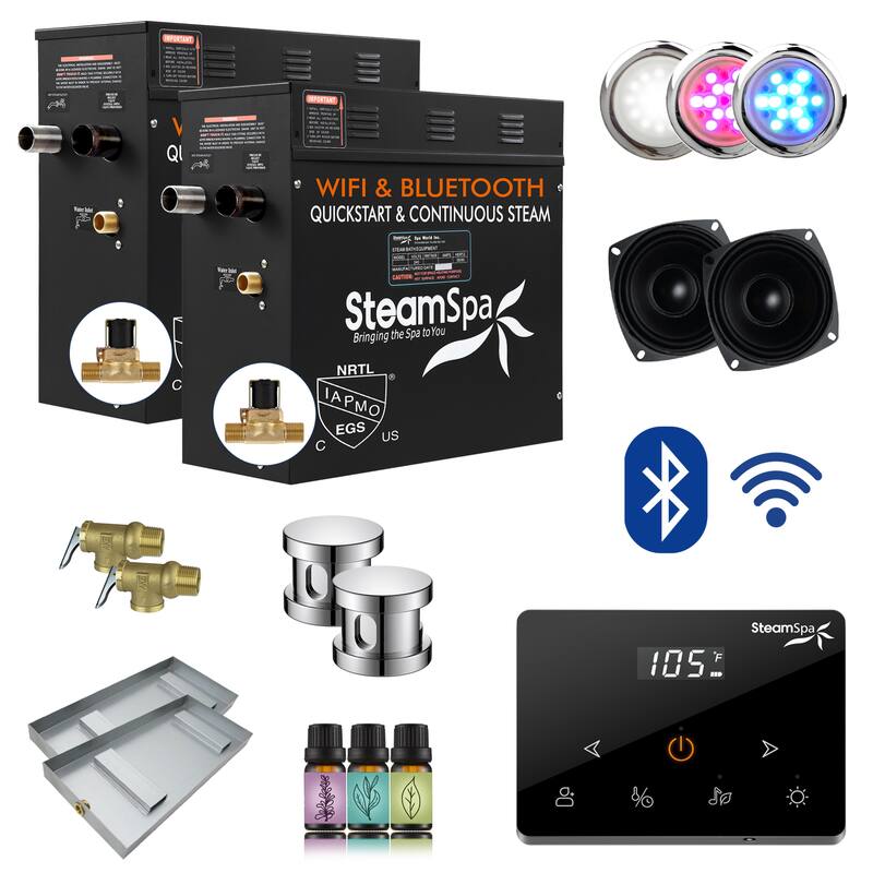 Black Series Steam Bath Generator with Fully Wireless Remote, BLUETOOTH, WIFI, and Auto Drain - 15 KW - Chrome