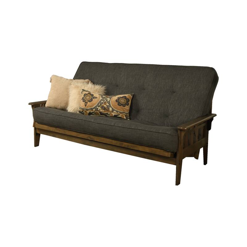 Somette Tucson Queen-size Futon Set in Rustic Walnut Finish with Linen Mattress - Linen Charcoal