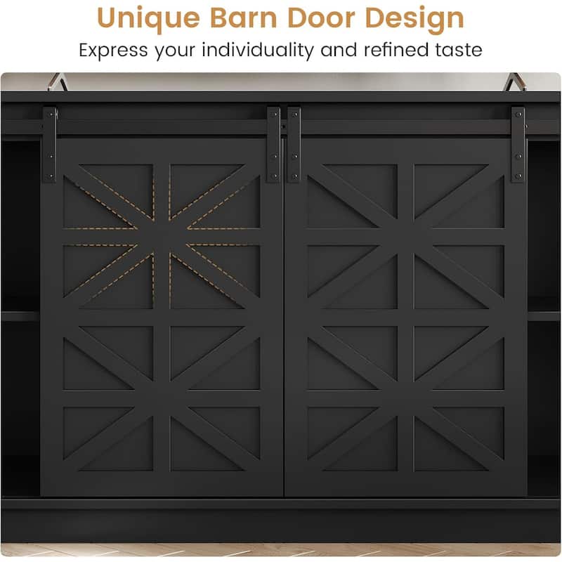 Farmhouse TV Stand 65 Inch TV Entertainment Center 2 Drawers Sliding Barn Doors