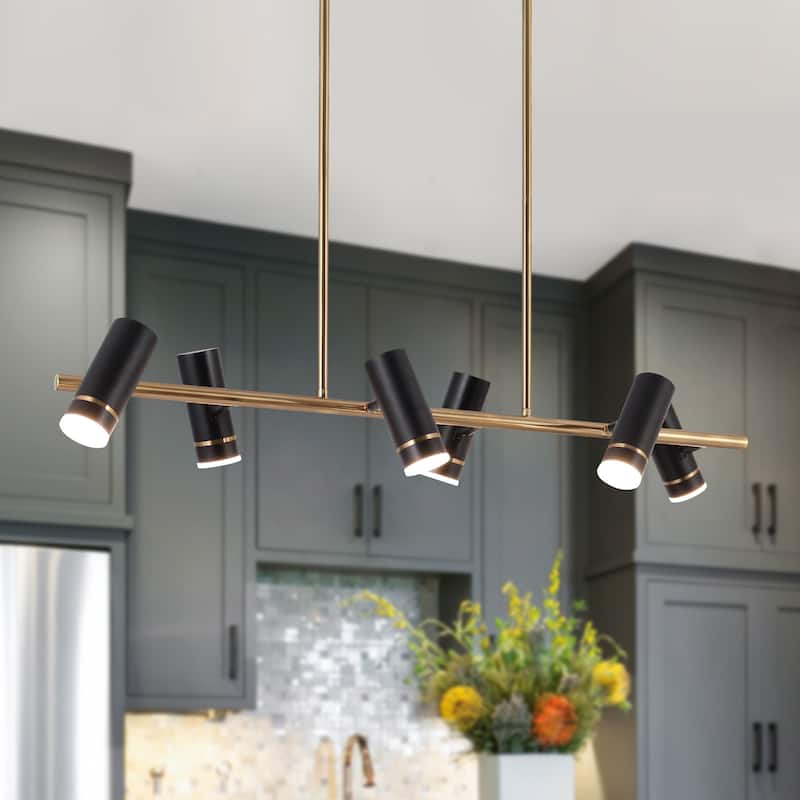 Modern 6-Light 36" LED Black Gold Large Chandelier Metal Linear Kitchen Island Lights - 36" L x 7.5" W x 10" H
