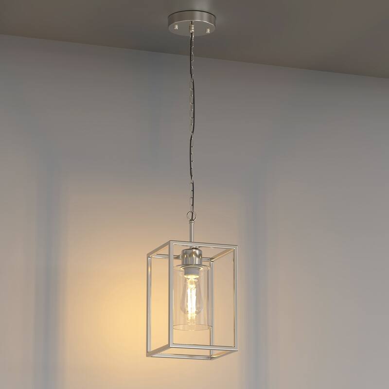 YANSUN Single Brushed Nickel Pendant Light with Adjustable Cable