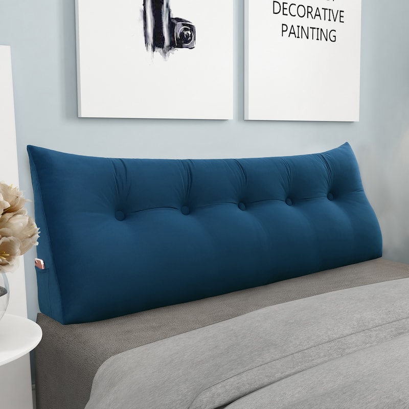 WOWMAX Bed Rest Wedge Reading Bolster Headboard Back Leaning Pillow Queen - Dark Blue