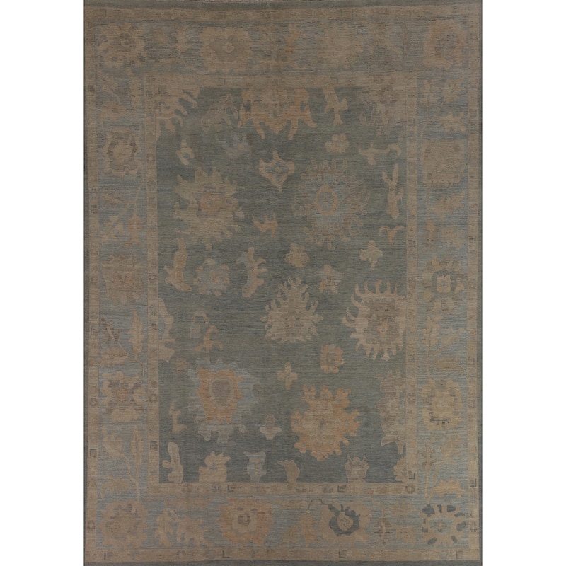 Vegetable Dye Blue Oushak Turkish Rug Handmade Oriental Wool Carpet - 8'10"x 11'8"