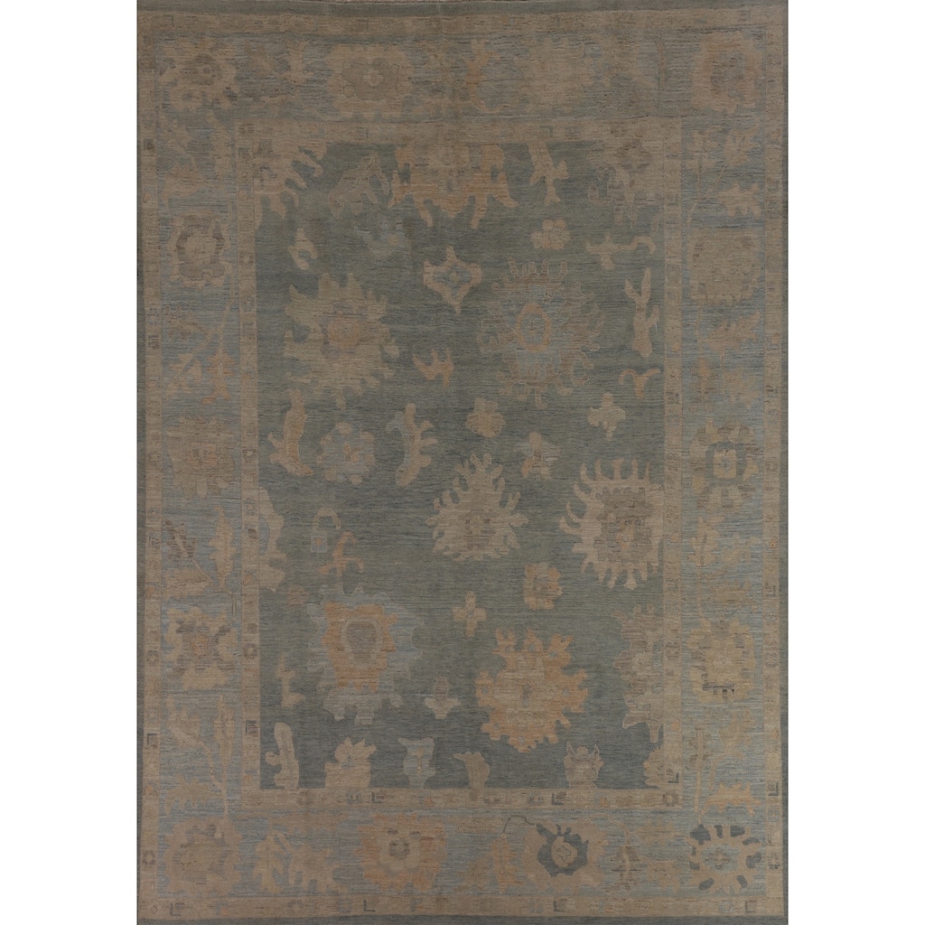 Vegetable Dye Blue Oushak Turkish Rug Handmade Oriental Wool Carpet - 8'10"x 11'8"