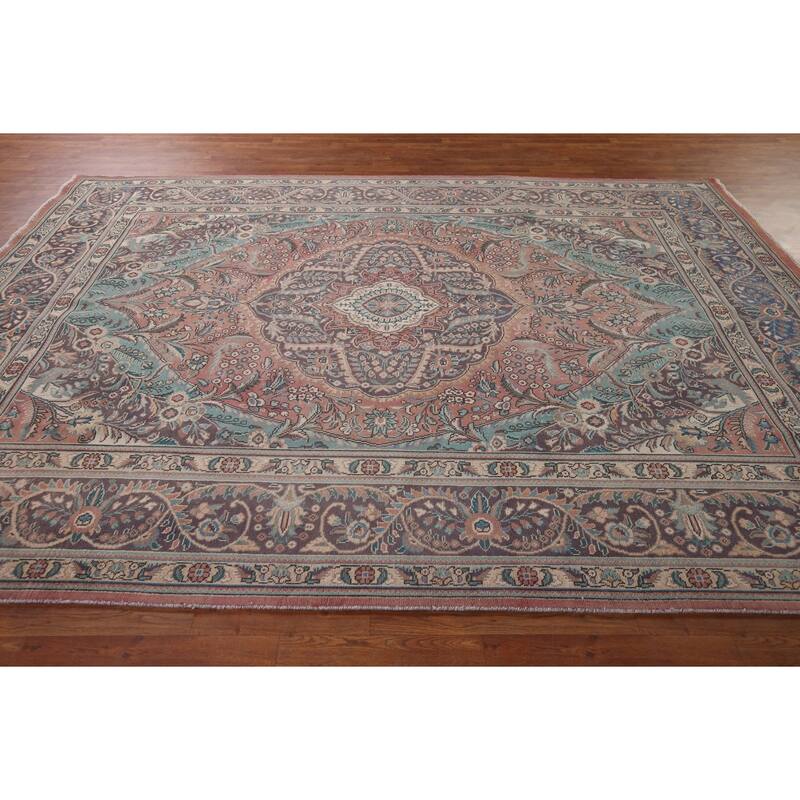 Pink Tabriz Persian Vintage Area Rug Handmade Wool Carpet - 7'11" x 11'0"