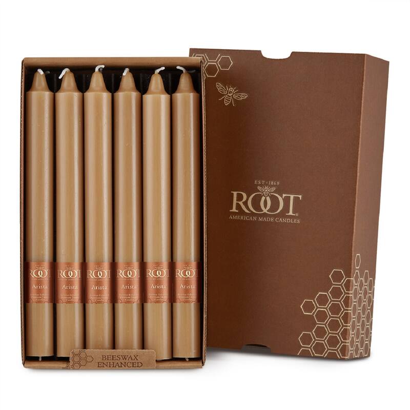 Root 9 inch Unscented Smooth Arista Taper Candles box of 12 - 9 x 7/8 - Beeswax