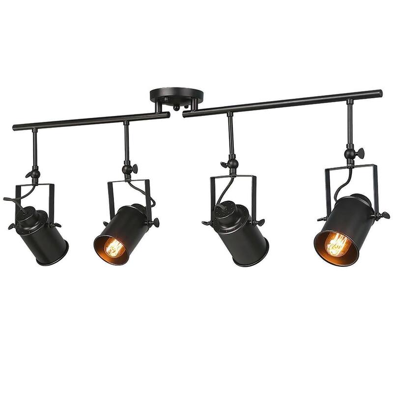 Modern Black 4-Light Spotlight Adjustable Linear Track Lighting Kit Flush Mount Ceiling Light - W 36.4" x E4.7" x H15"