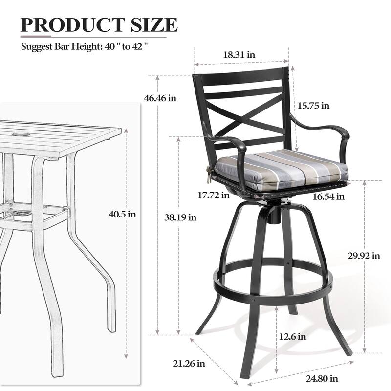 3/5-Piece Set Outdoor Patio Aluminum Sunbrella Swivel Bar Stools and Table