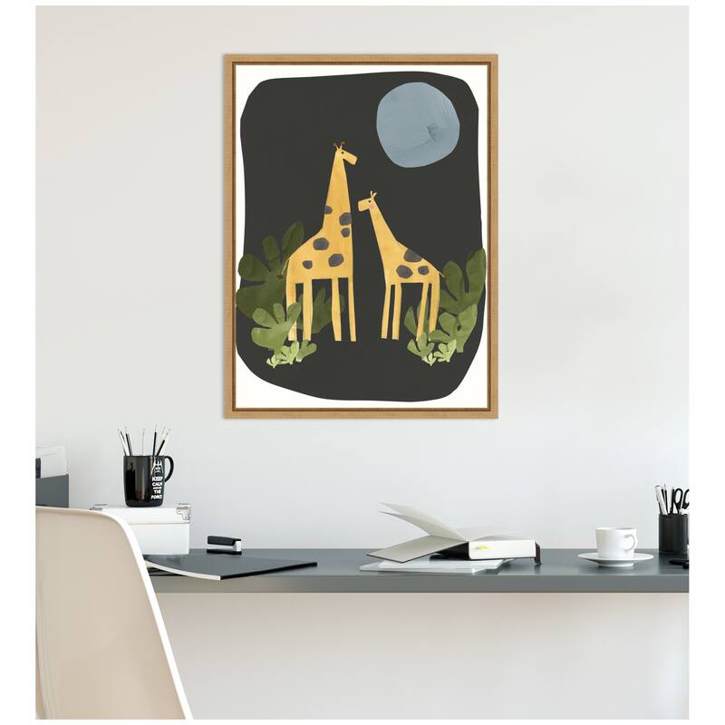 Kate and Laurel Giraffes Under The Moon by Alicia Abla Framed Canvas Wall Art Print