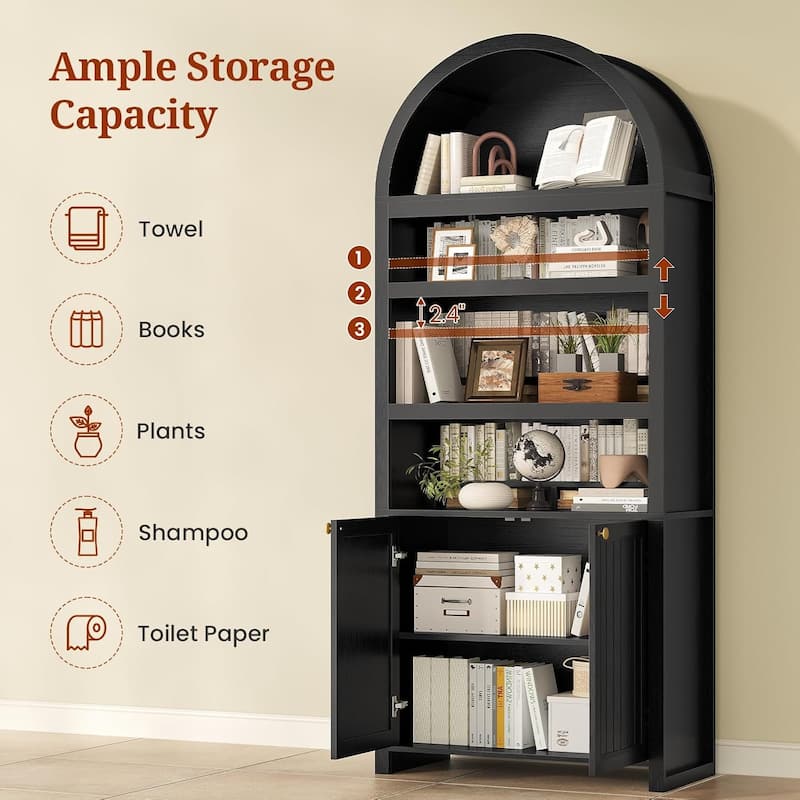 Tall Arched Cabinet Bookcase with storage Bookshelf 2 Door