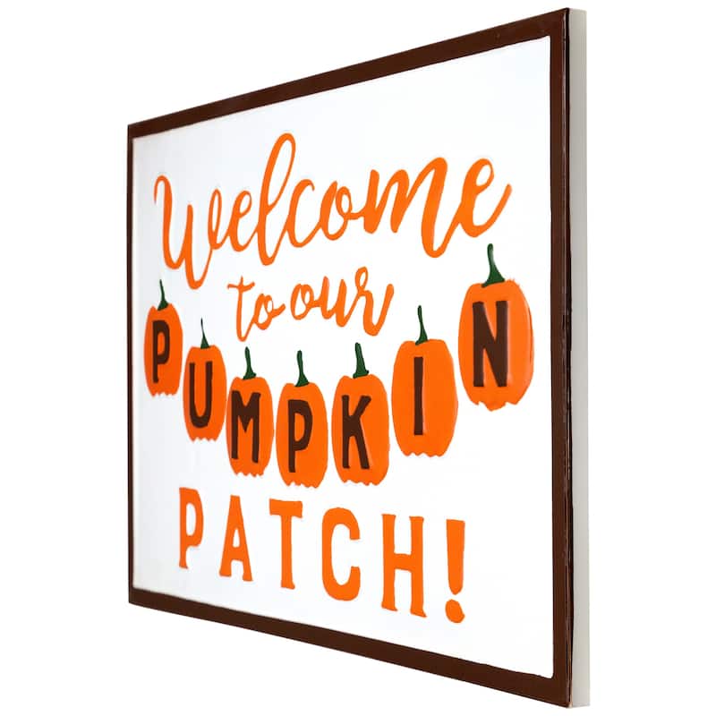 20.25" Orange White "Welcome To Our Pumpkin Patch!" Autumn Wall Decor