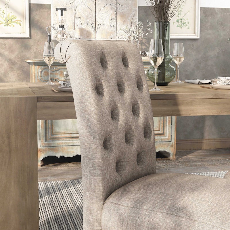Brec Farmhouse Marble Top 5-Piece Round Dining Table Set with Tufted Chairs by Furniture of America