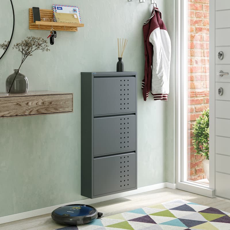 Antibacterial 3 Tier metal shoe cabinet front holes