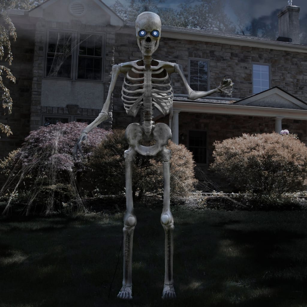 Haunted Hill Farm 8-Ft. Tall Bones McNeely the Towering Skeleton, Premium Talking Halloween Animatronic, Plug-In