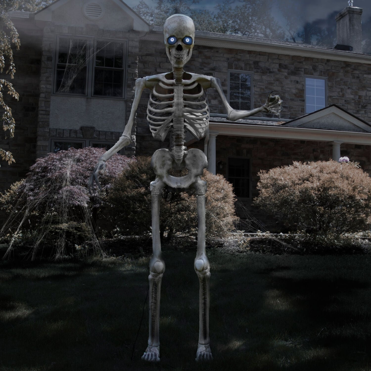 Haunted Hill Farm 8-Ft. Tall Bones McNeely the Towering Skeleton, Premium Talking Halloween Animatronic, Plug-In