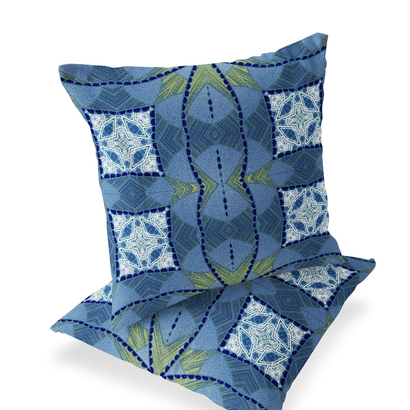 HomeRoots Set of Two 16" X 16" Blue and Yellow Blown Seam Eclectic Indoor Outdoor Throw Pillow - 16.00' X '16.00' X '5.00