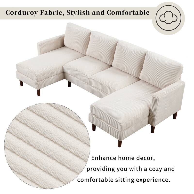 103'' Versatile U-Shaped 4-Seater Sectional Sofa with 2 Chaise Lounges, Solid Wood Legs, and Ample Space