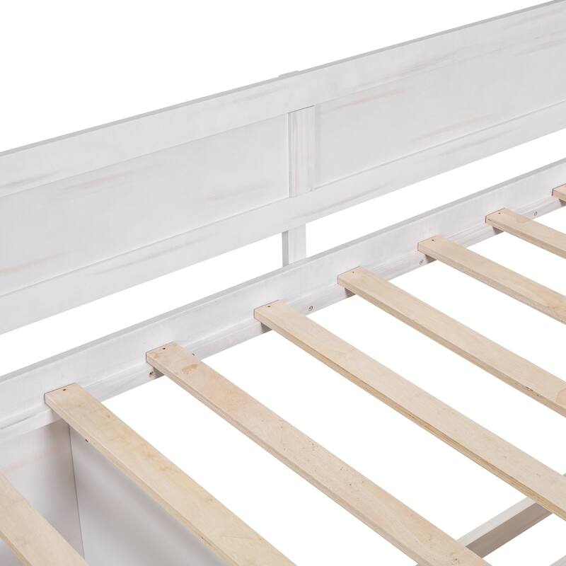 Pine Wood Daybed Frame with 4 Storage Drawers & Shelves