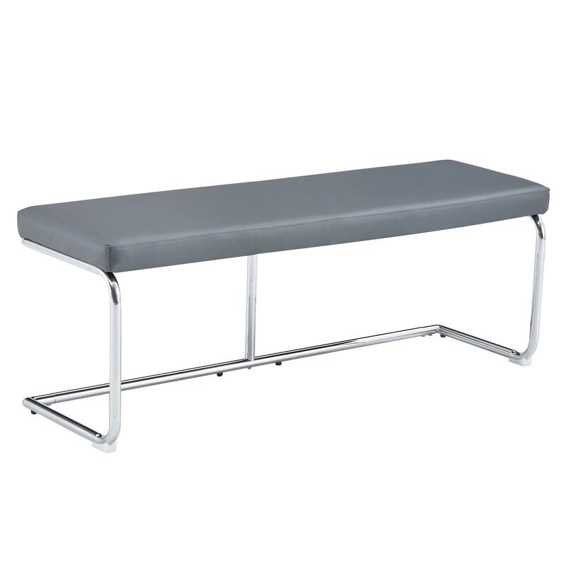 51.5" Decorative Stainless Steel Contemporary Bench in Faux Leather for Entryway Bench