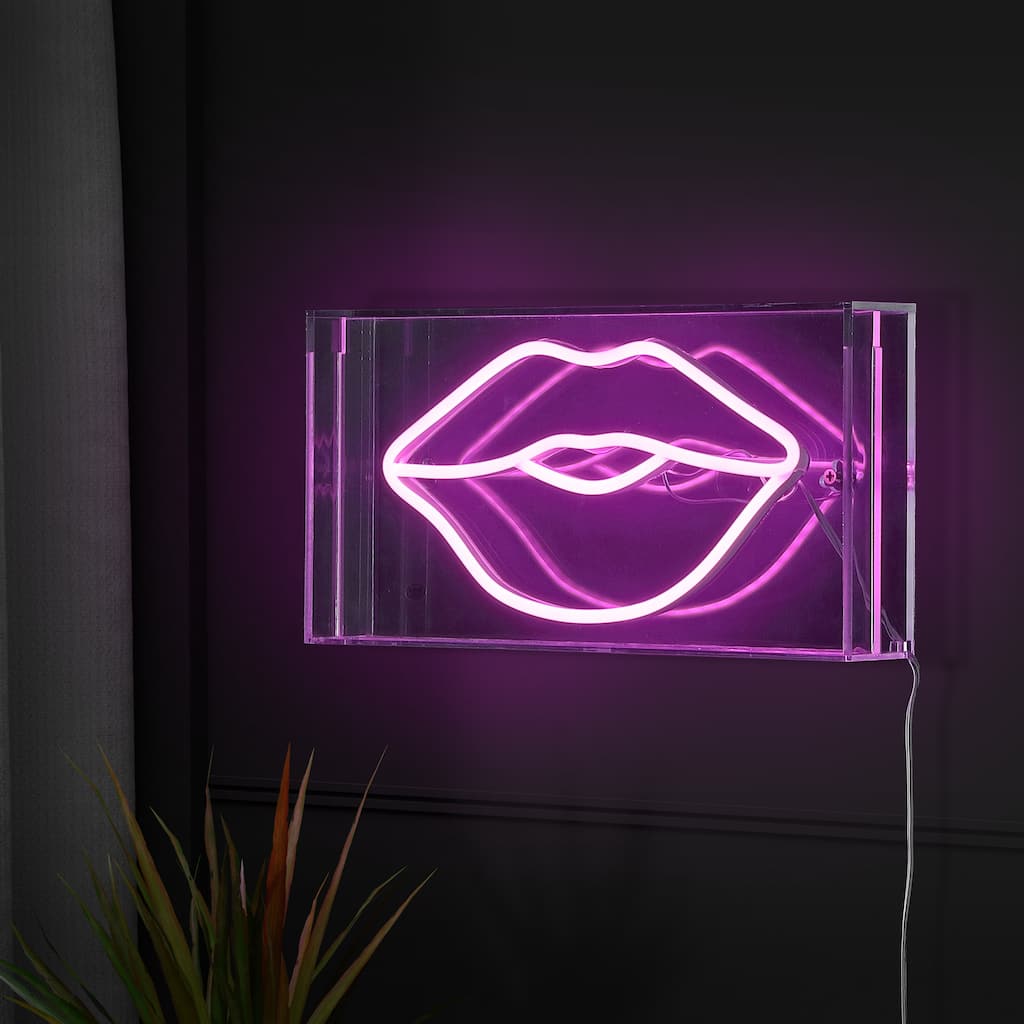 Lips 11.88" X 5.88" Contemporary Glam Acrylic Box USB Operated LED Neon Light, Pink by JONATHAN Y - 11.88" X 5.88"