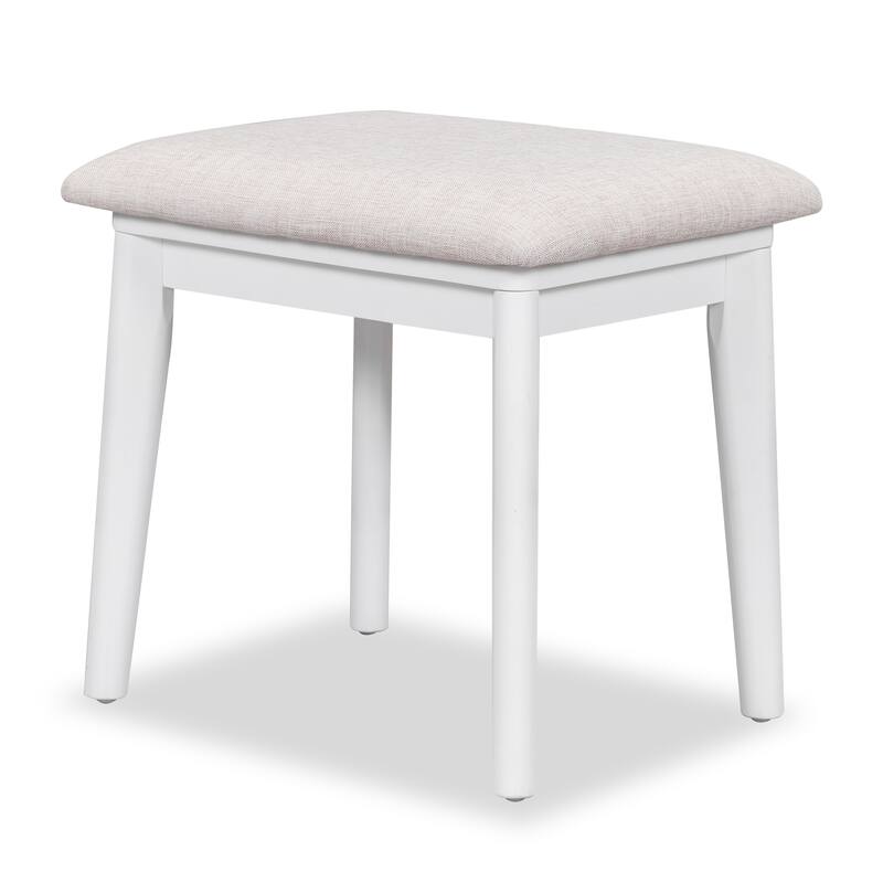 Wooden Makeup Vanity Set with Flip-top Square Mirror, Dressing Table and PU-upholstered Stool Set for Bedroom, White