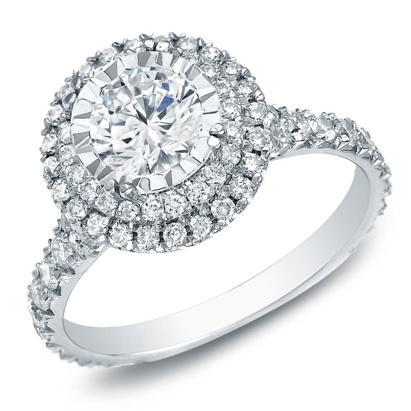 Auriya 14k Gold 1 1/2ctw Double Halo Diamond Engagement Ring - White - 8.5