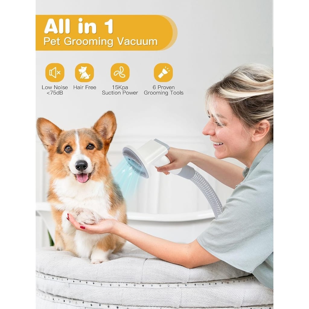 EROMMY 3-in-1 Dog Grooming Kit: Vacuum, Trimmer & Blow Dryer in One | 15KPa Powerful Suction, 6 Pro Tools for Hair-Free Grooming