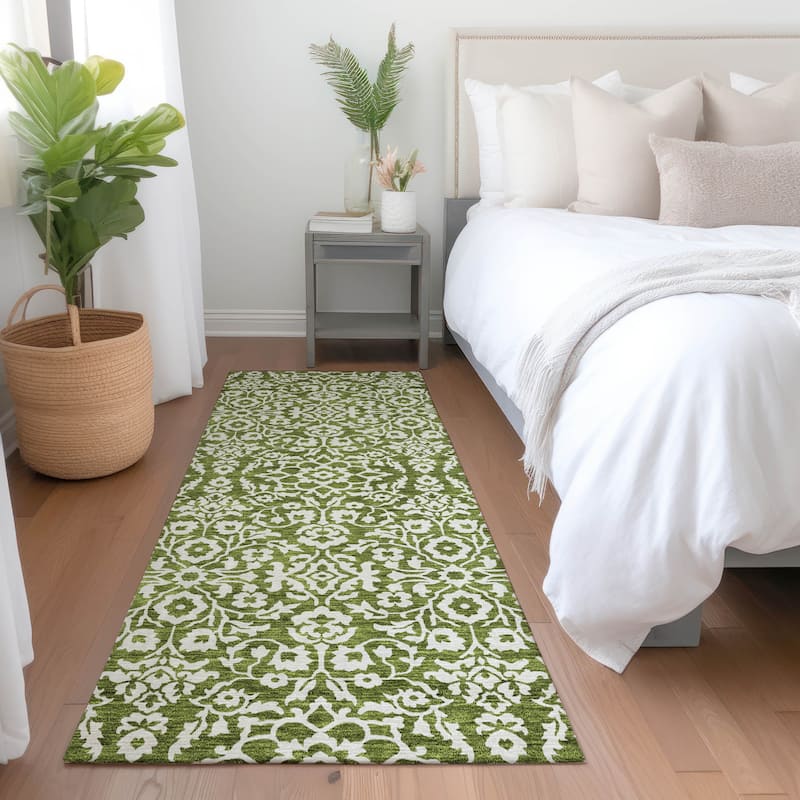 Premium Washable Super Soft Traditional Mekenzie Mayfield Rug - Olive - 2'3" x 7'6"