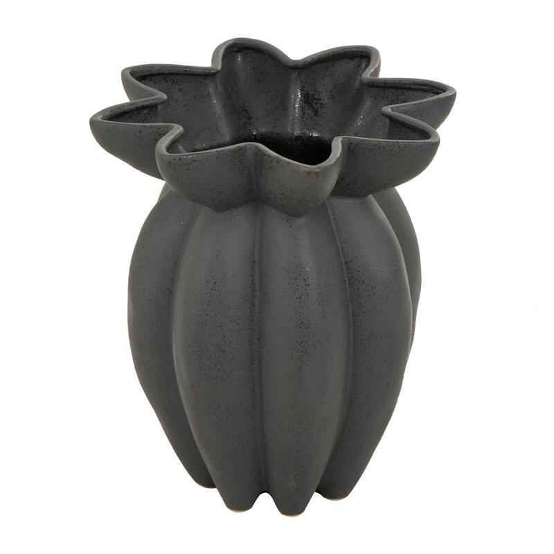 Black Ceramic Speckle Textured Vase with Tulip Style Opening