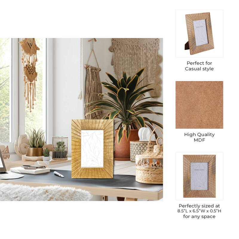 Wood Glass Picture Frame Carved Texture for Home Display - 4x6" Brown