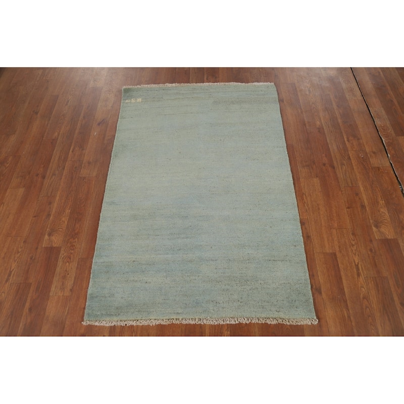 Green Gabbeh Modern Foyer Rug Hand-Knotted Accent Wool Carpet - 2'9"x 4'0"
