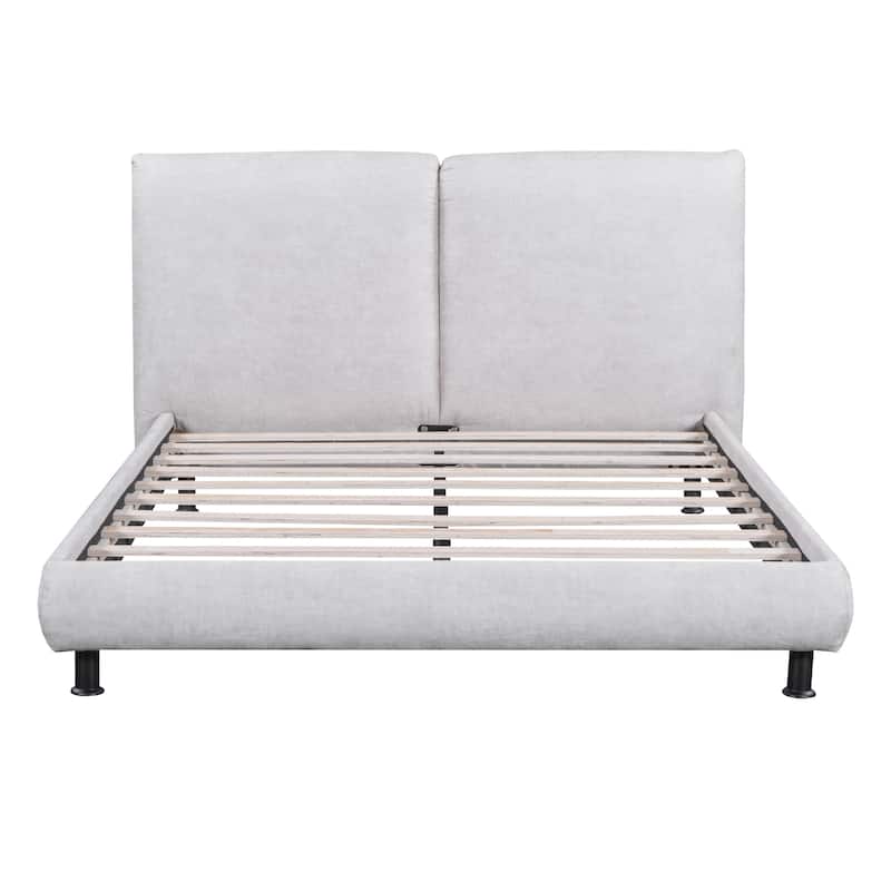 Queen Size Bed with Large Headrests and Thick Fabric