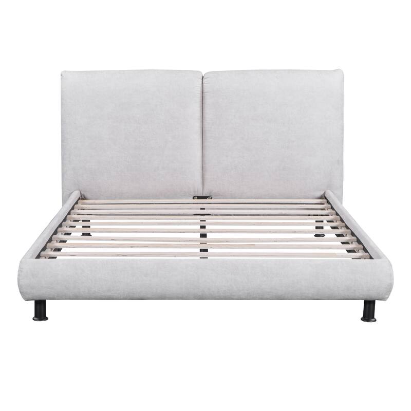 Queen Upholstered Platform Bed with Oversized Headrests, Soft Polyester Fabric, and Easy Assembly