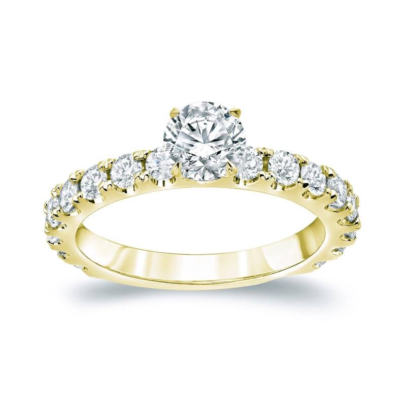 Auriya 14k Gold 1 1/2ctw Classic Round Diamond Engagement Ring - Yellow - 4