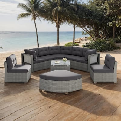 Outdoor Patio Rattan Sectional Set w/ Cushions & Table, Daybed Seating