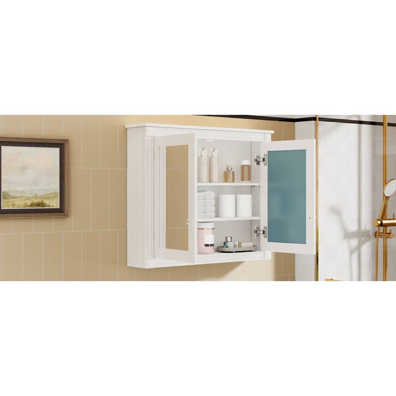 Roomfitters 36x28 Inch Wall Mount Medicine Cabinet, Double Mirror Storage with 2 Adjustable Shelves