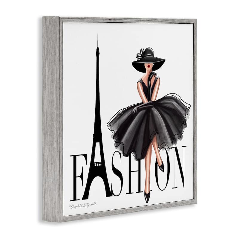 Stupell Parisian Fashion Illustration High End Design Black Dress Framed Wall Art
