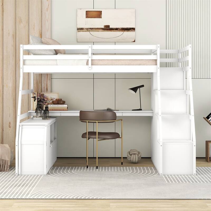 Merax Twin Size Loft Bed with with 7 Drawers 2 Shelves and Desk