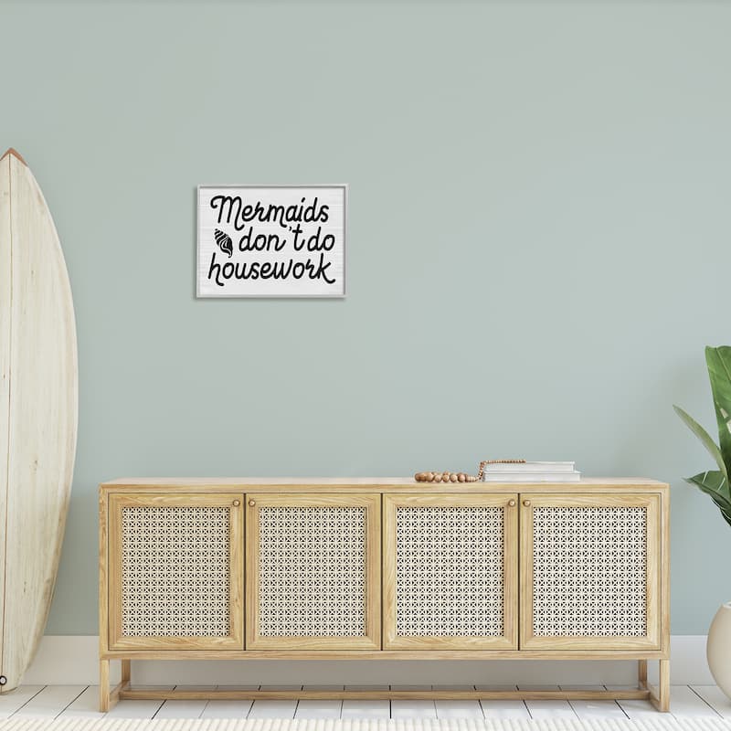 Stupell Mermaids Don't Do Housework Funny Nautical Phrase Framed Wall Art - Black