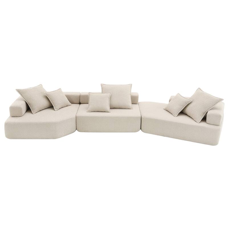 156" Boucle Modular Floor Sectional Sofa with Free Combination Design and 6 Pillows