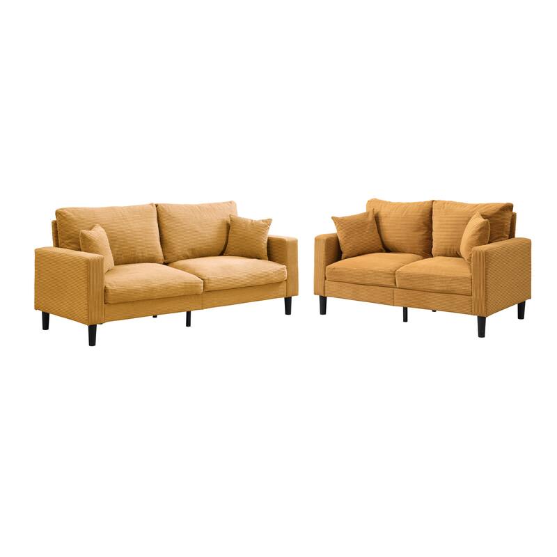 5-Seat Corduroy Sofa Set (3+2) with Sponge Cushions & Hardwood Frame
