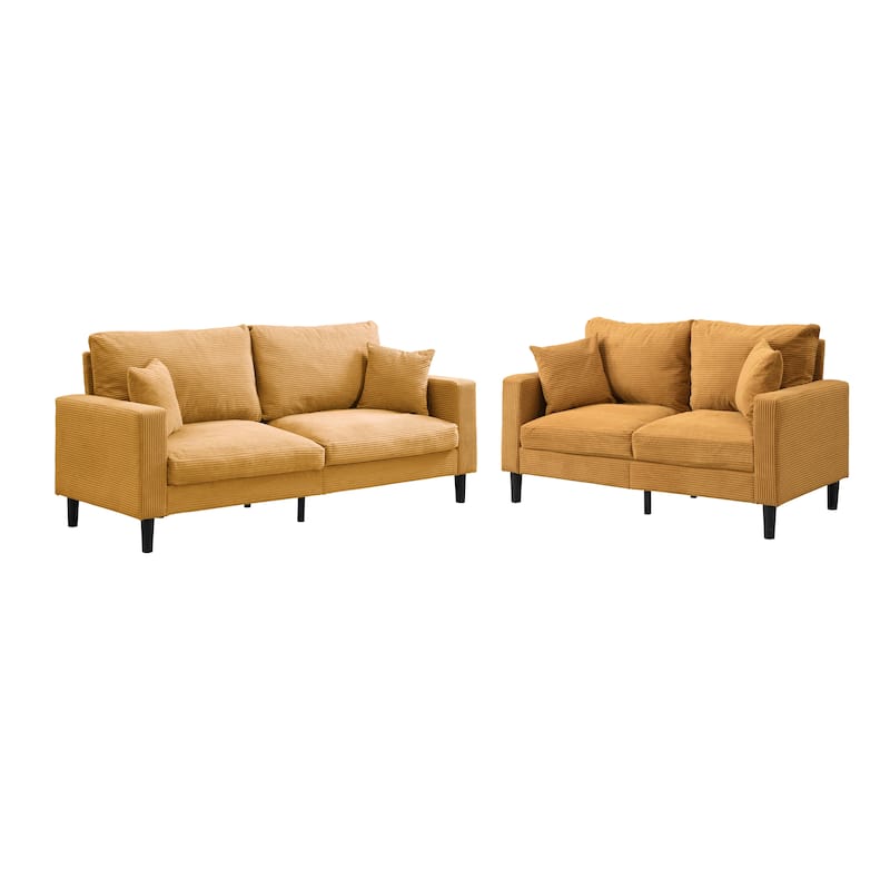 5-Seat Corduroy Sofa Set (3-Seater + 2-Seater) with High-Density Sponge Cushions & Sturdy Hardwood Frame