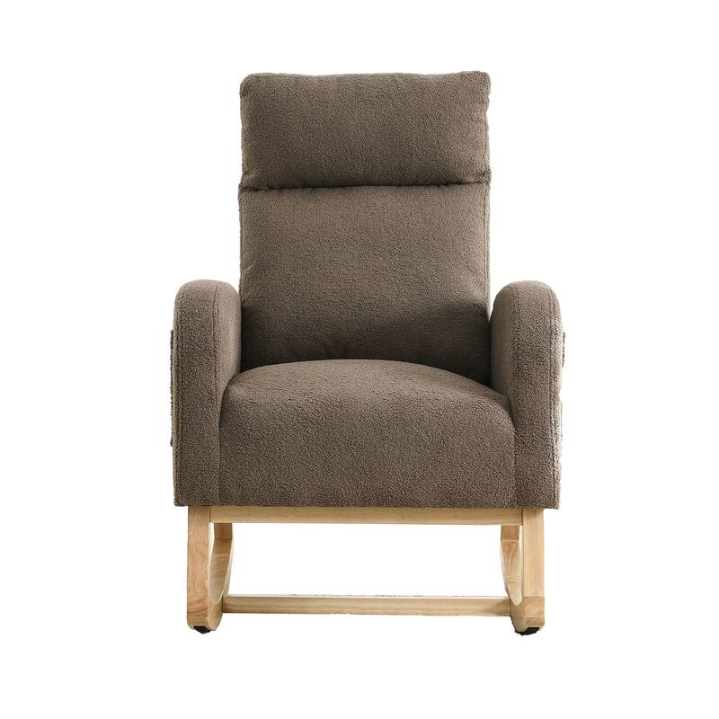 Teddy Fabric Rocking Chair with Side Pockets & High Back Support