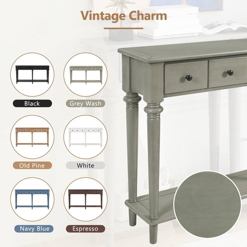 Entryway Table with 4 Drawers, Retro Console Table with Open Shelf for Entryways