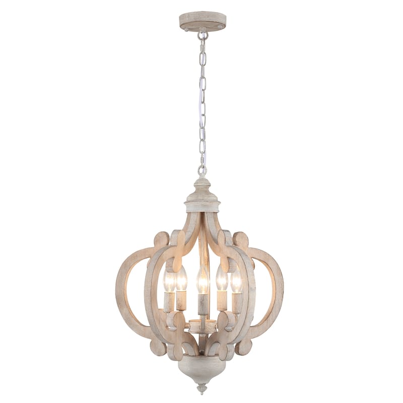 5-Light Country Wood Chandelier Light Fixture for Kitchen Island Dining Room