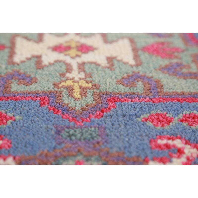 Hand Knotted Oriental 100% Wool Carpet Transitional Geometric Navy Blue & Blues Khotan Runner Rug - 9' 11'' X 2' 6''