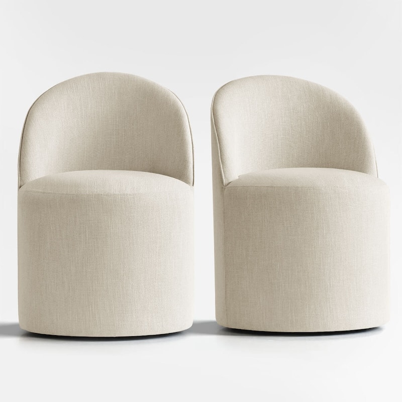 Upholstered Linen Barrel Accent Chair with with Castors(Set of 2)