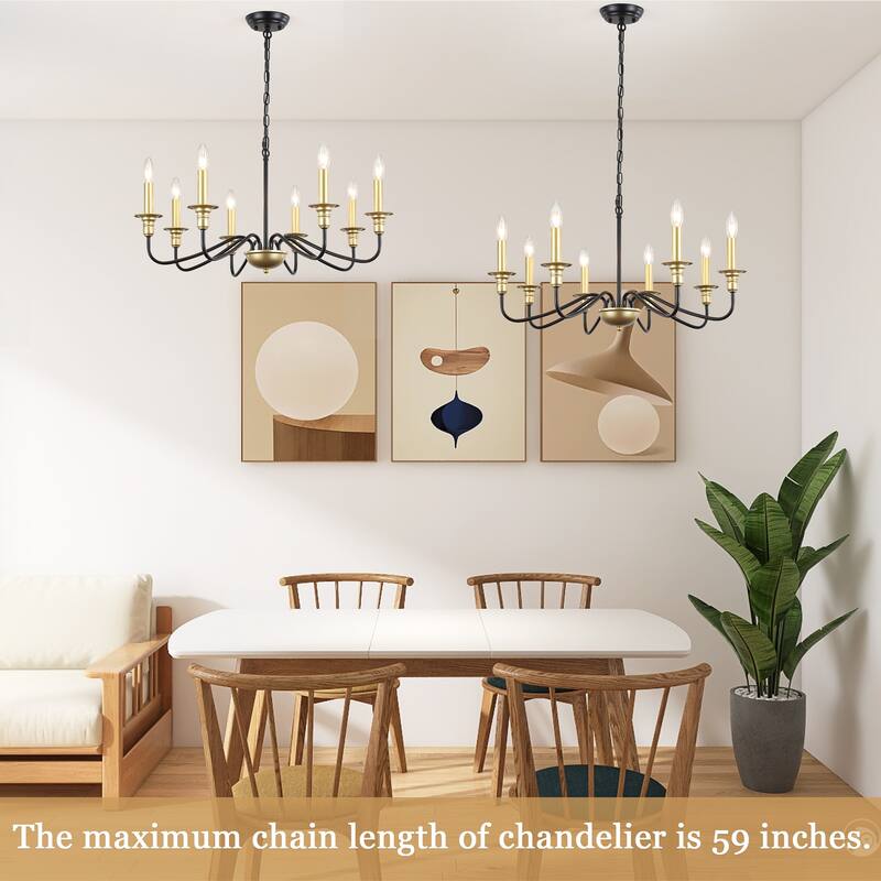 8-Light Rustic Candlestick Island Chandelier Linear Chandelier Lighting for Kitchen Island