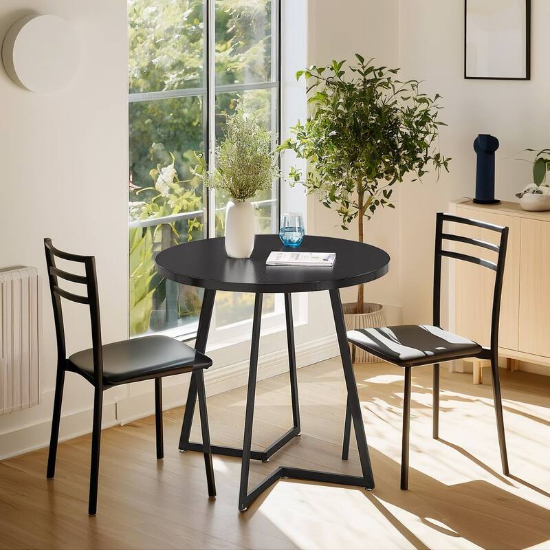 VECELO Round Dining Table, Metal Frame Dining Chairs, Modern Dining Table and Chairs Set for 2-4 People, 3 Options
